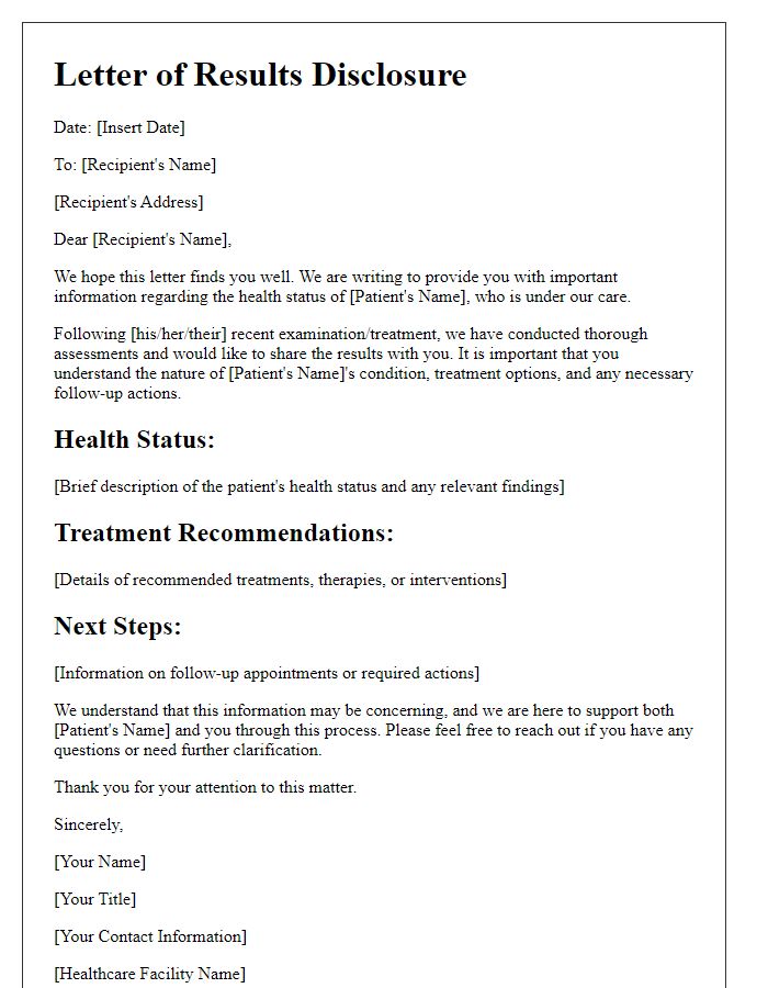 Letter template of results disclosure for family members of affected patients.