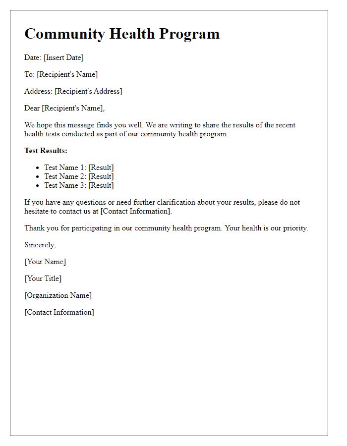 Letter template of test results communication for community health programs.