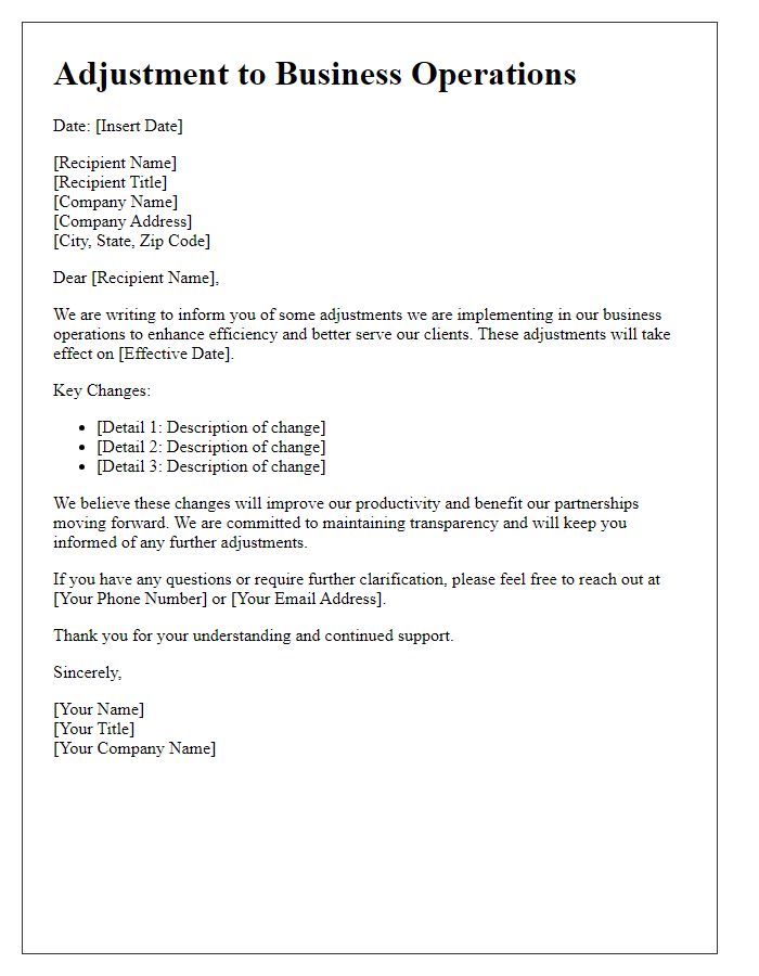 Letter template of adjustments to business operations