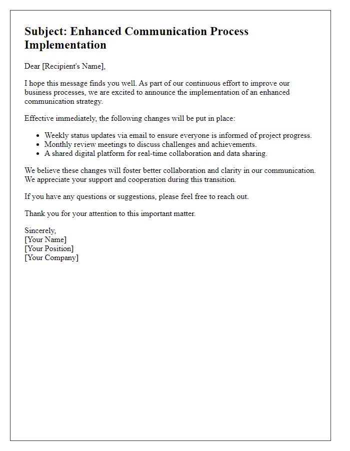 Letter template of enhanced business process communication