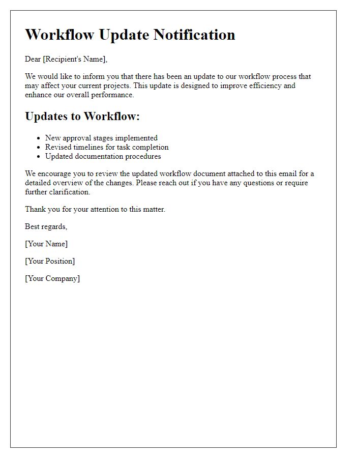 Letter template of updated workflow notification