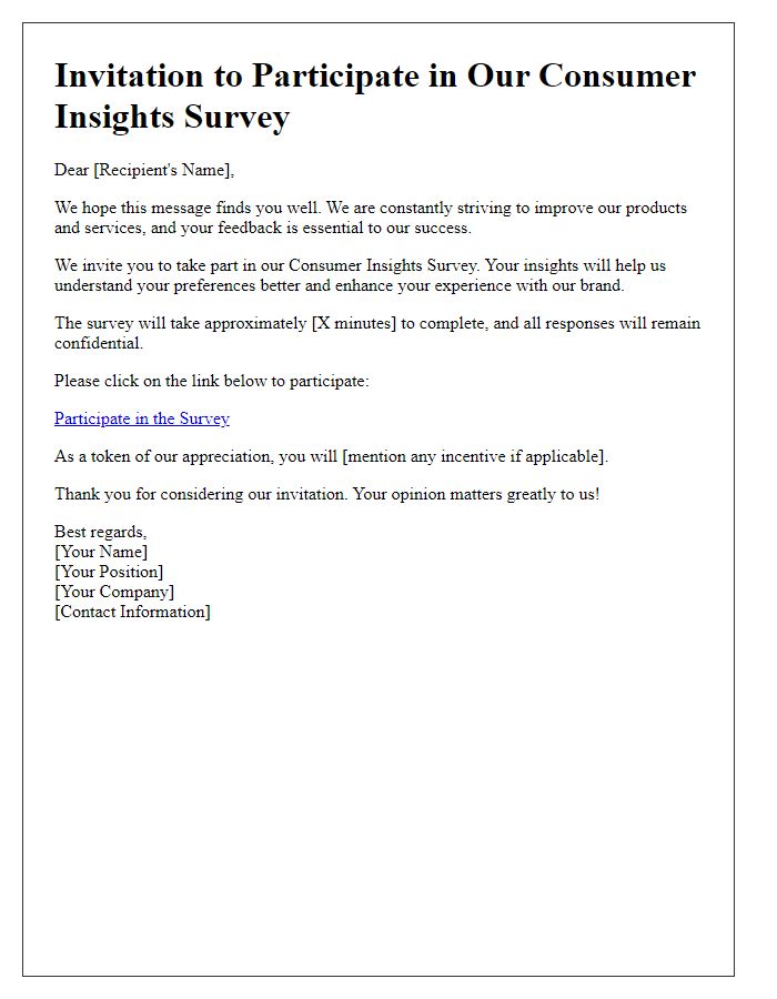 Letter template of consumer insights survey invitation