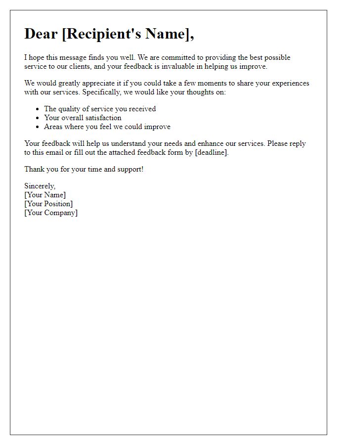 Letter template of feedback request for service improvement