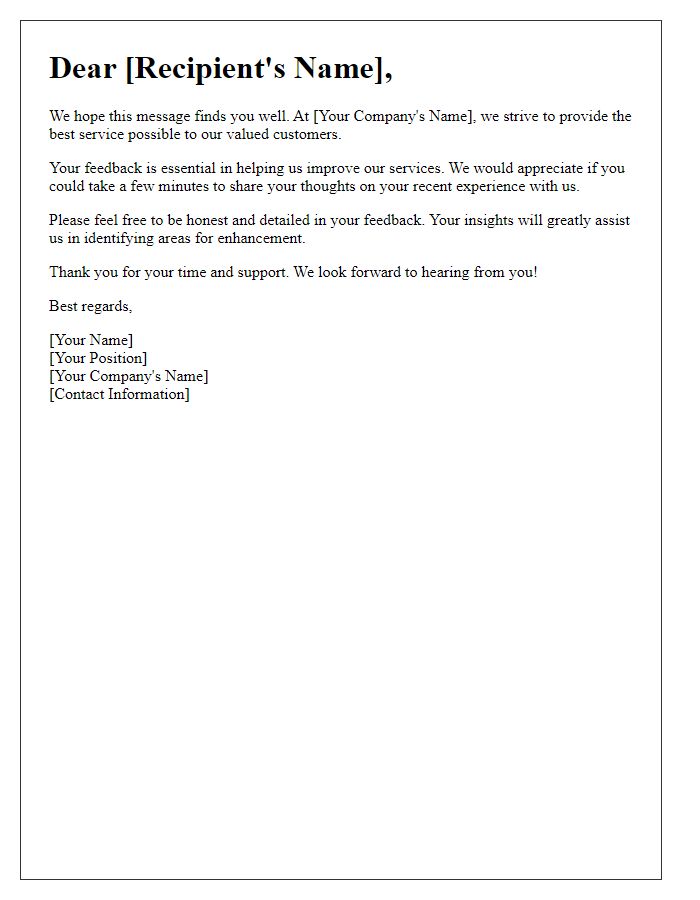 Letter template of feedback solicitation for better service