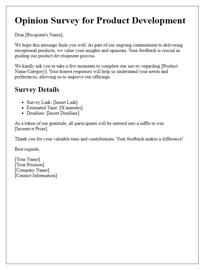 Letter template of opinions survey for product development