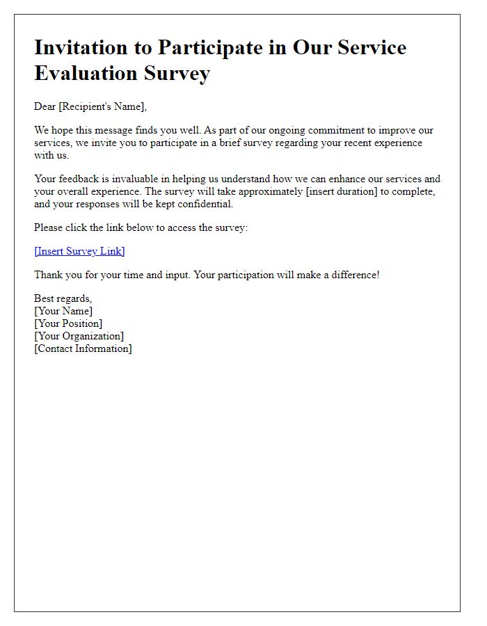 Letter template of survey invitation for service evaluation