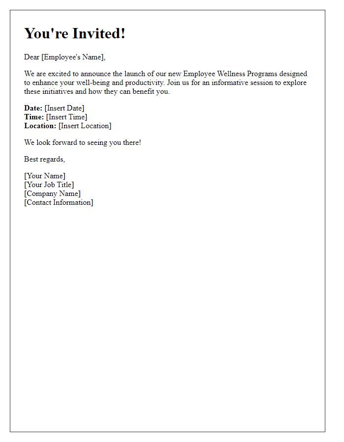 Letter template of Invitation to Discover Our New Employee Wellness Programs