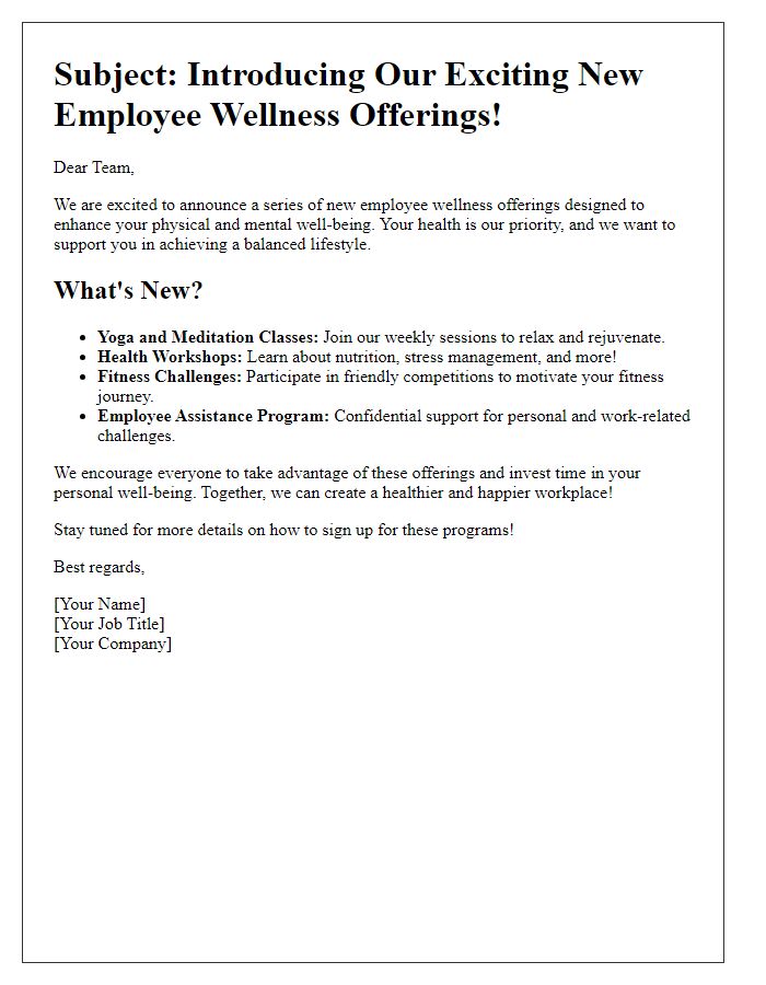 Letter template of Promoting Our Latest Employee Wellness Offerings