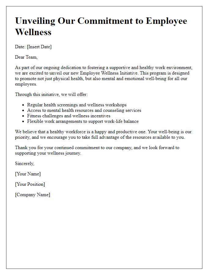 Letter template of Unveiling Our Commitment to Employee Wellness