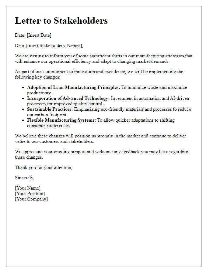 Letter template of shifts in manufacturing strategies.