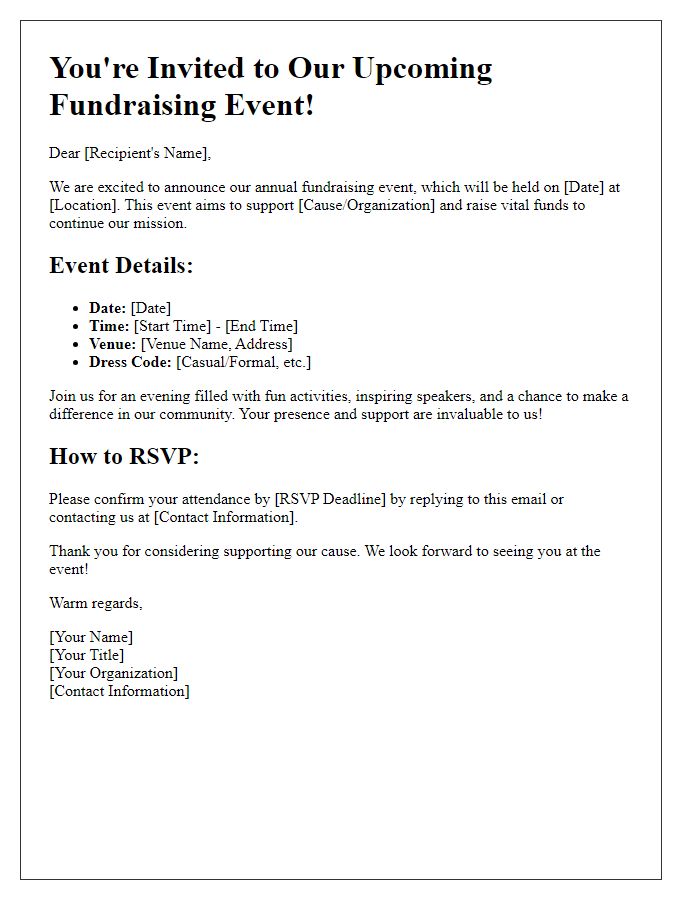 Letter template of information about upcoming fundraising event