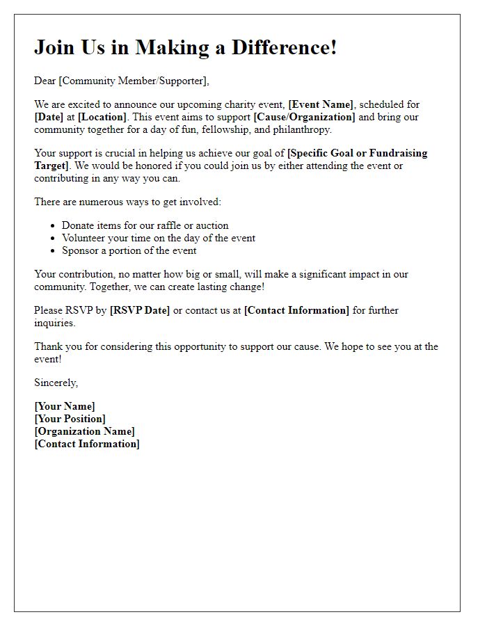 Letter template of rallying support for community charity event