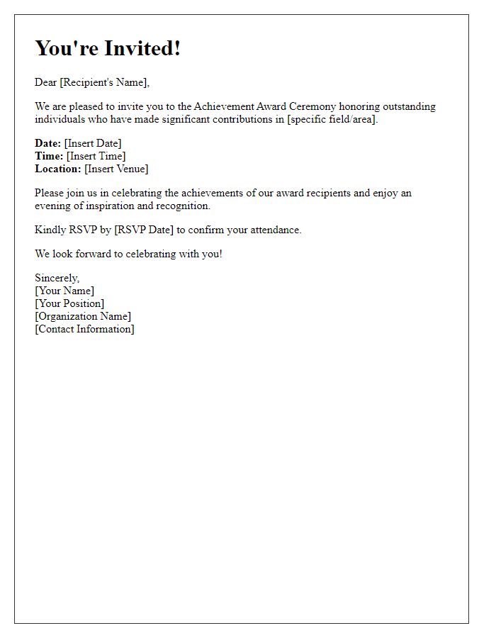 Letter template of achievement award invitation