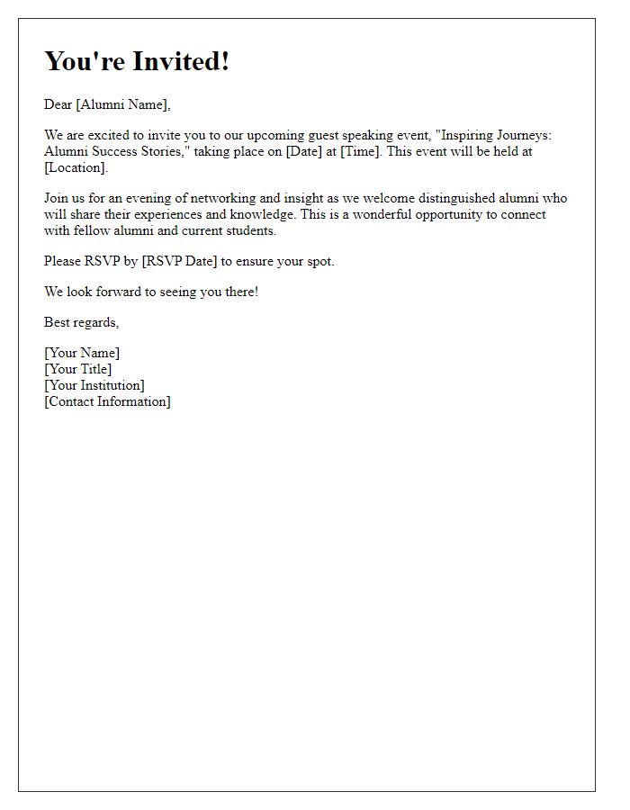 Letter template of alumni engagement invitation to guest speaking event.