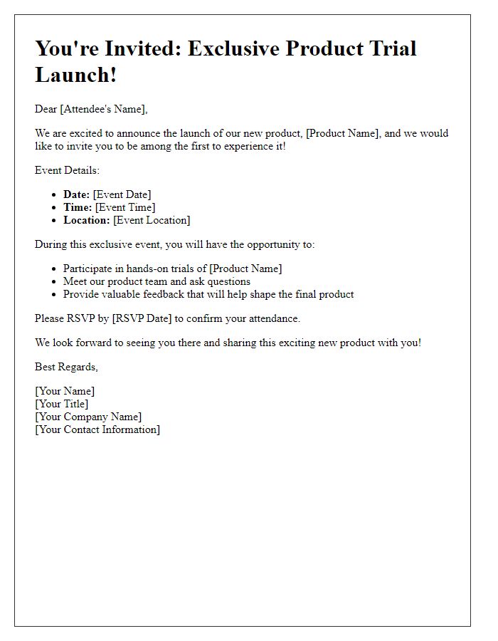 Letter template of product trial launch for event attendees.