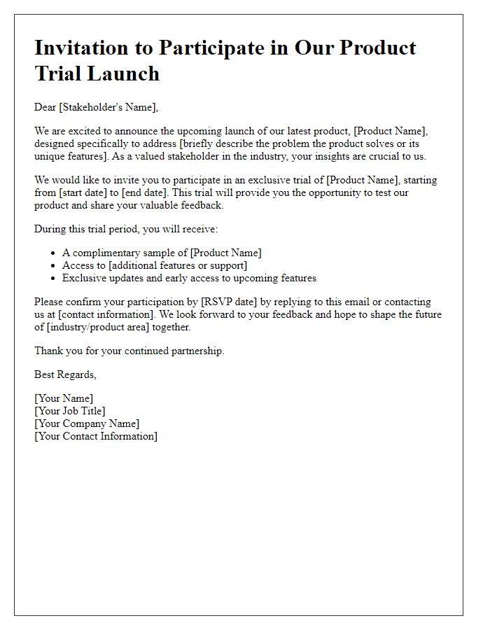 Letter template of product trial launch for industry stakeholders.