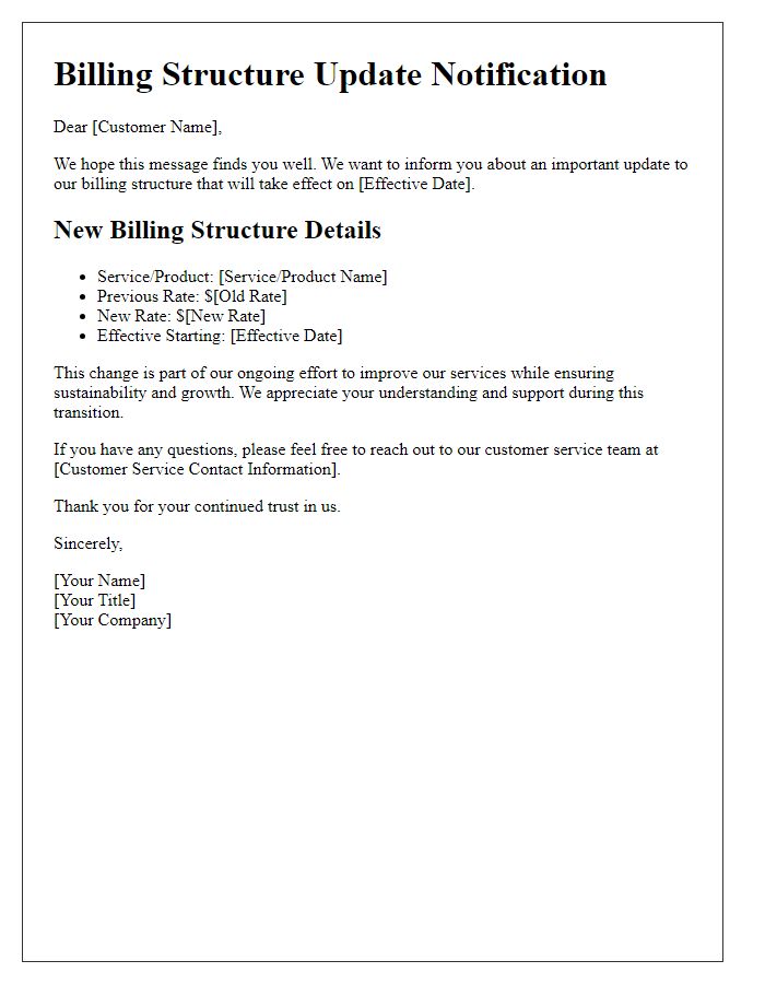 Letter template of billing structure update