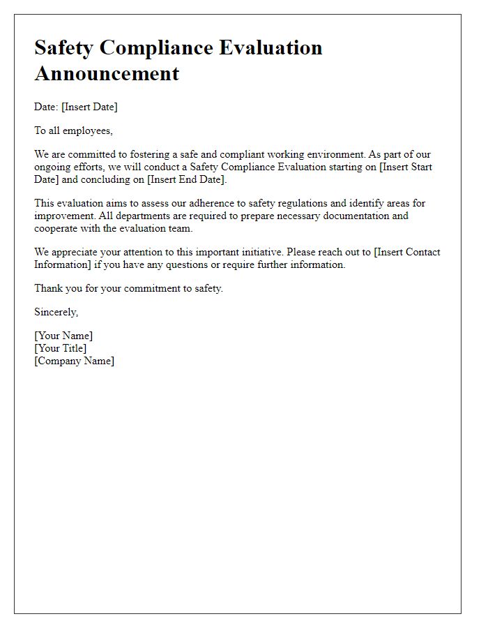 Letter template of safety compliance evaluation announcement