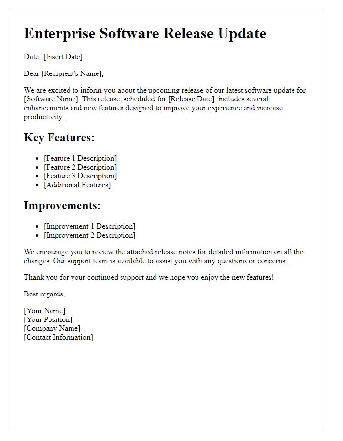 Letter template of enterprise software release update