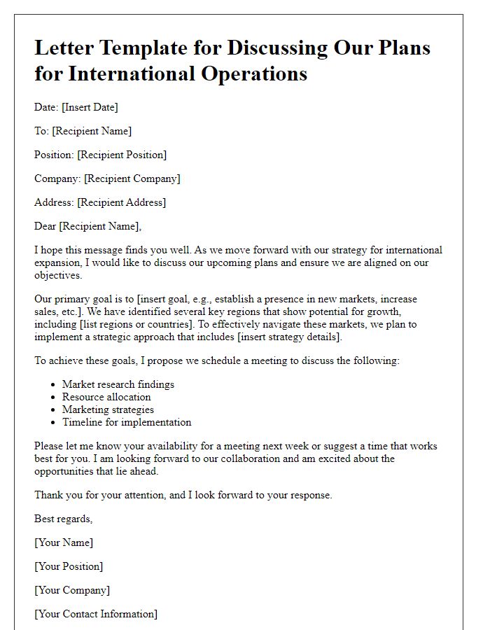 Letter template of discussing our plans for international operations