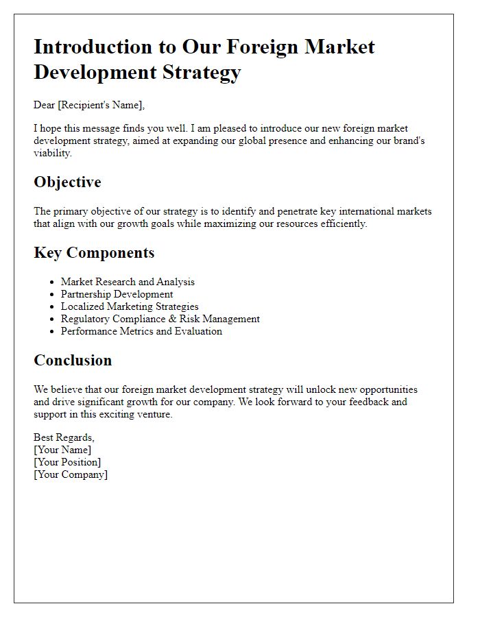 Letter template of introducing our foreign market development strategy