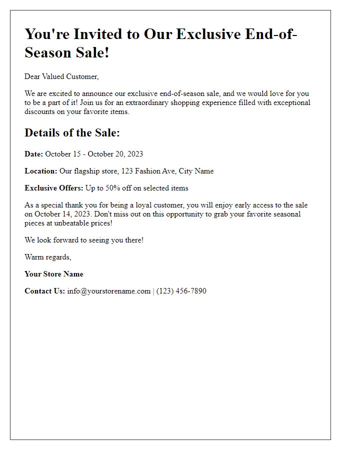 Letter template of exclusive end-of-season sale invitation