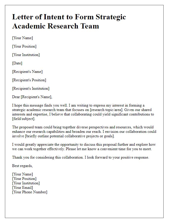 Letter template of forming strategic academic research team