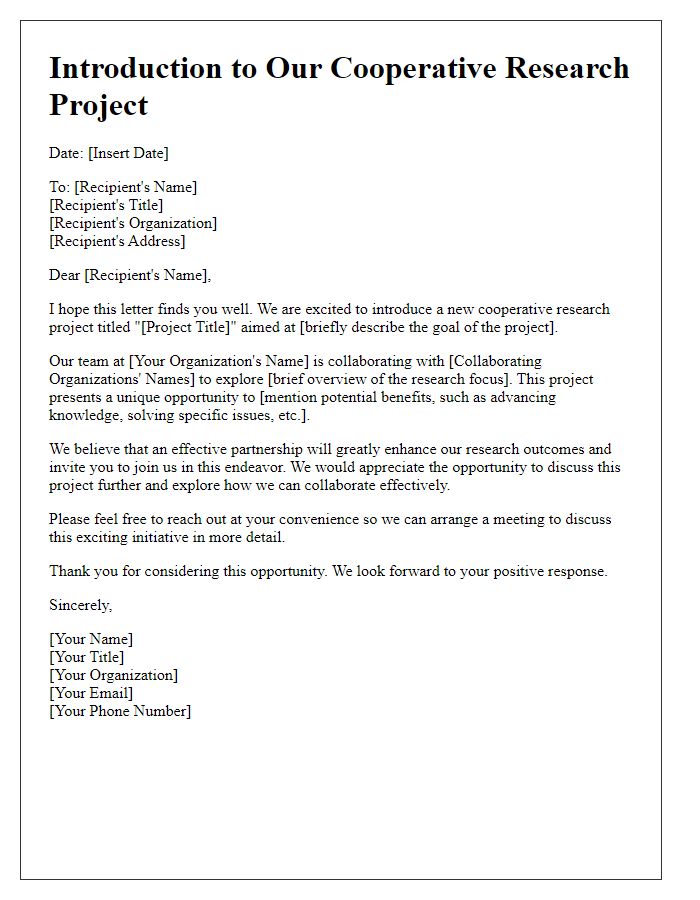 Letter template of introducing cooperative research project