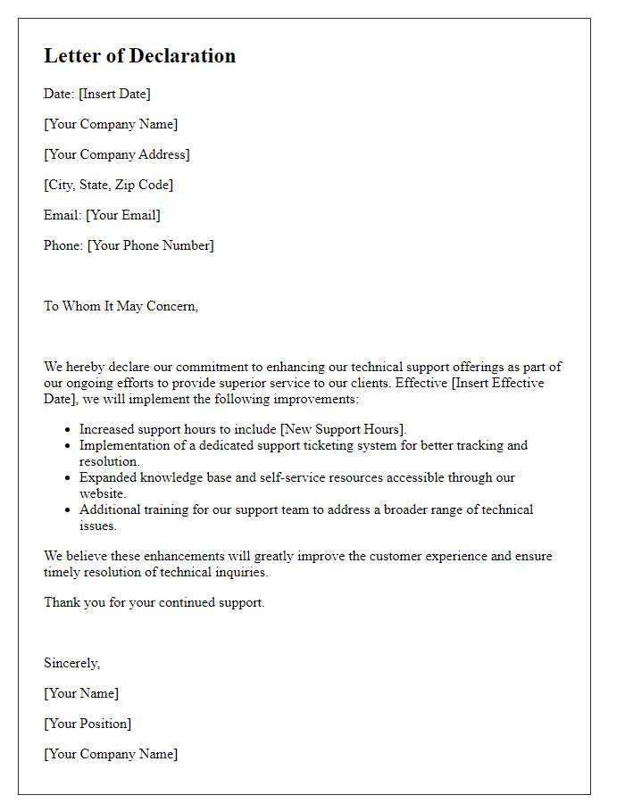 Letter template of declaration for the evolution of our technical support offerings.