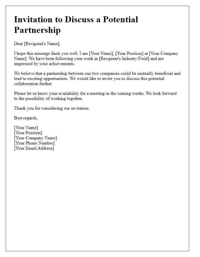 Letter template of business partnership invitation