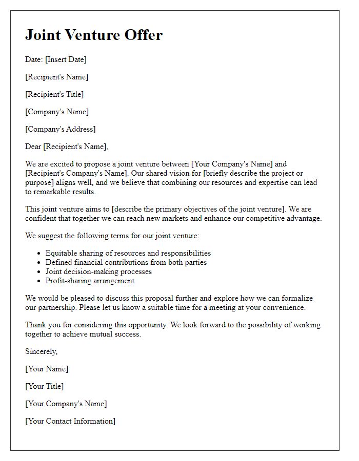 Letter template of joint venture offer