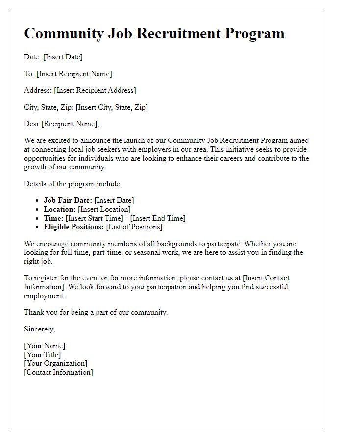 Letter template of community job recruitment program