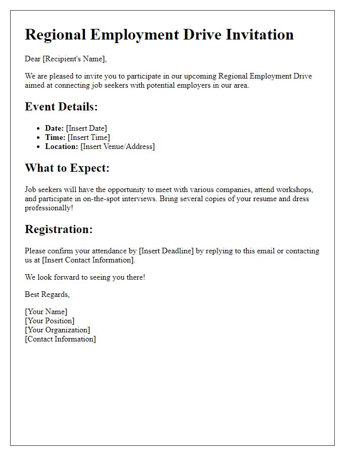 Letter template of regional employment drive details