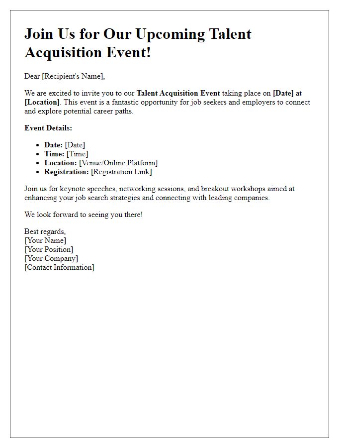 Letter template of talent acquisition event promotion