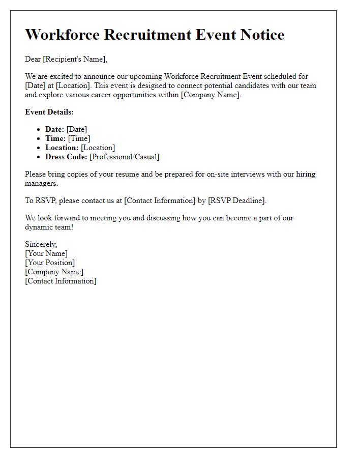 Letter template of workforce recruitment event notice