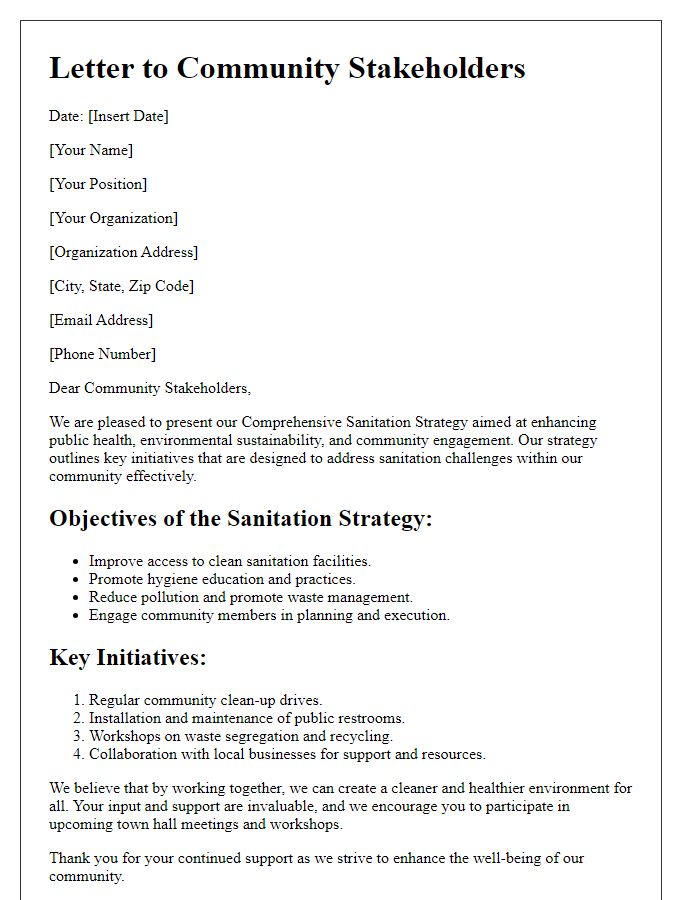 Letter template of comprehensive sanitation strategy for community relations.