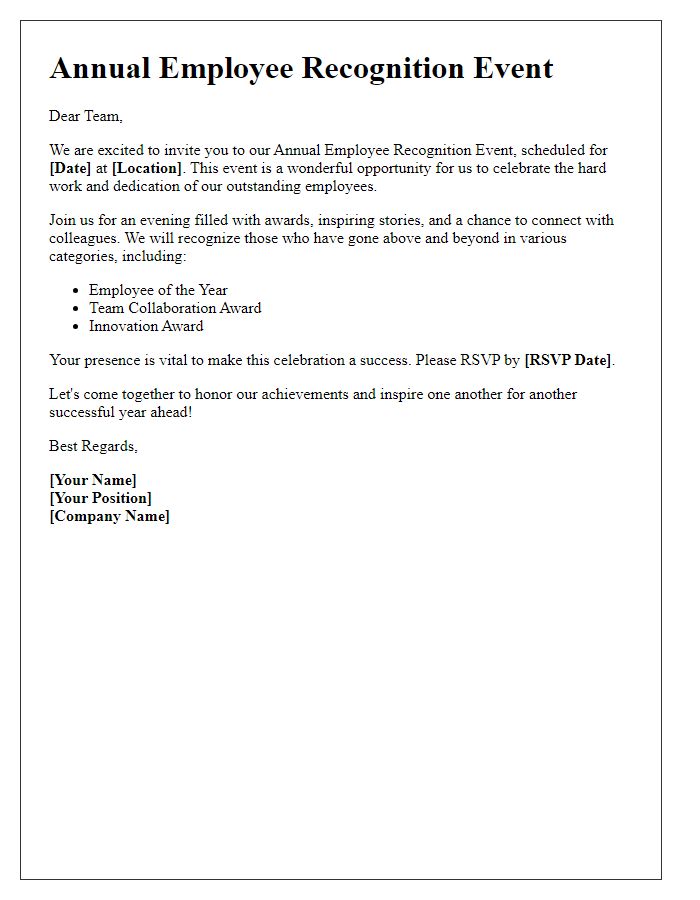 Letter template of promoting the annual employee recognition event.