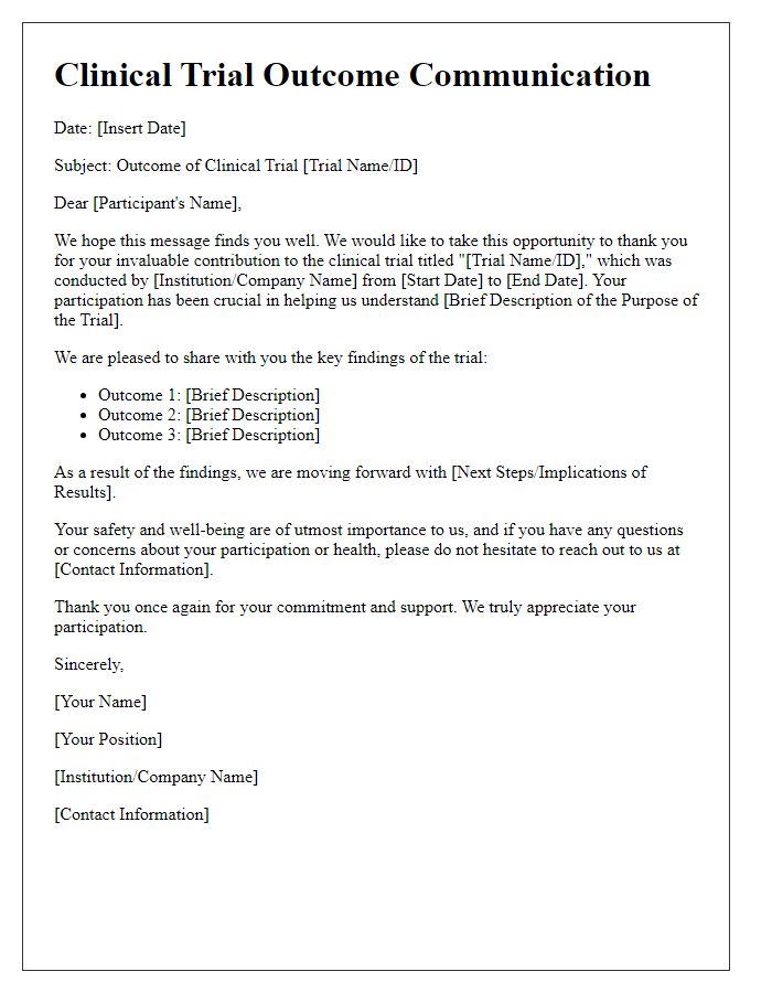 Letter template of clinical trial outcome communication.