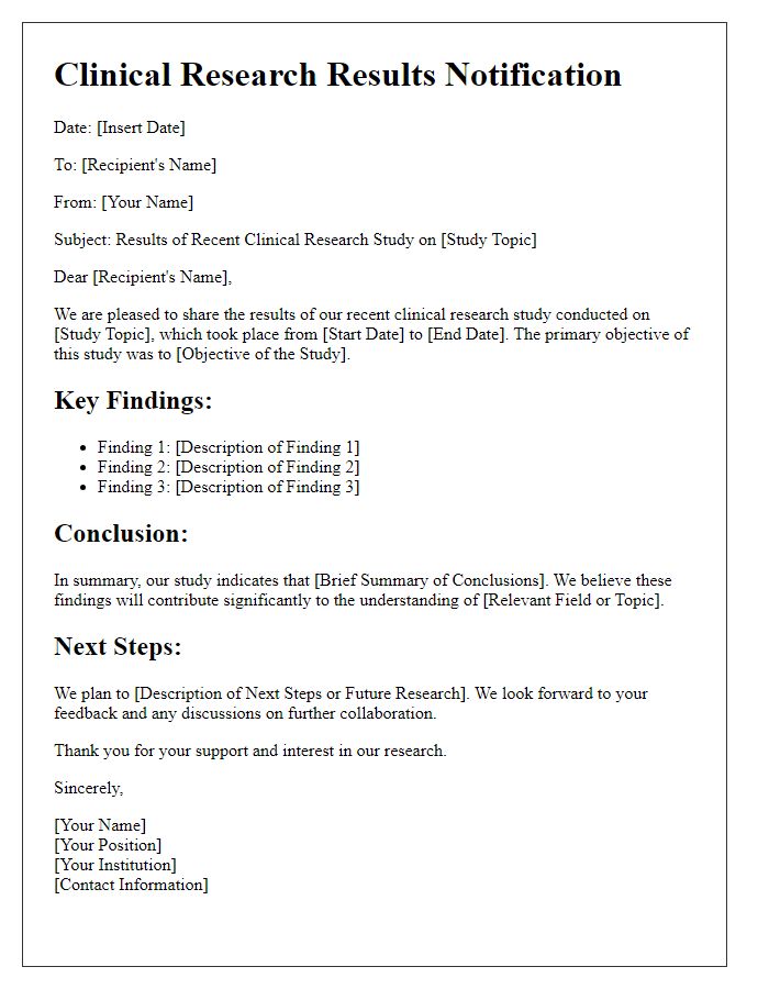 Letter template of results from recent clinical research.