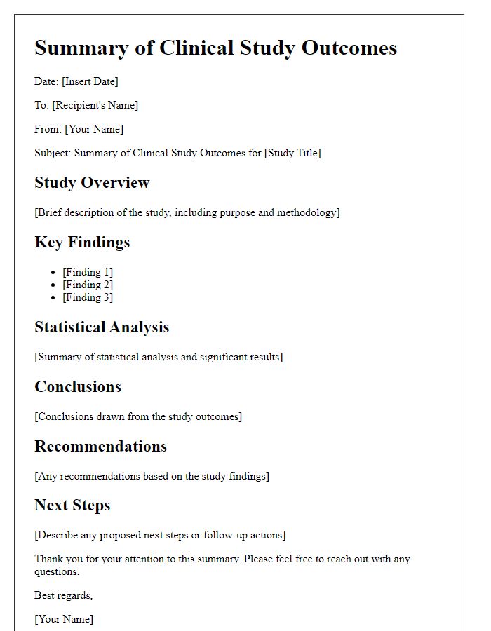 Letter template of summary of clinical study outcomes.