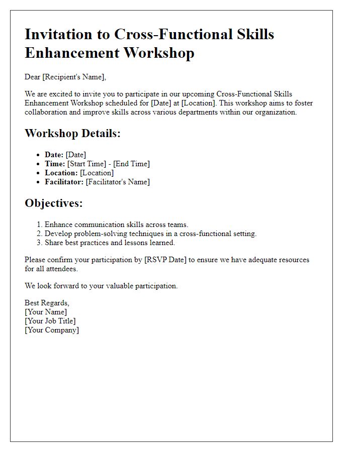 Letter template of cross-functional skills enhancement workshop