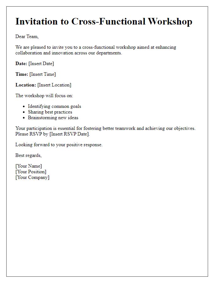 Letter template of cross-functional workshop invitation