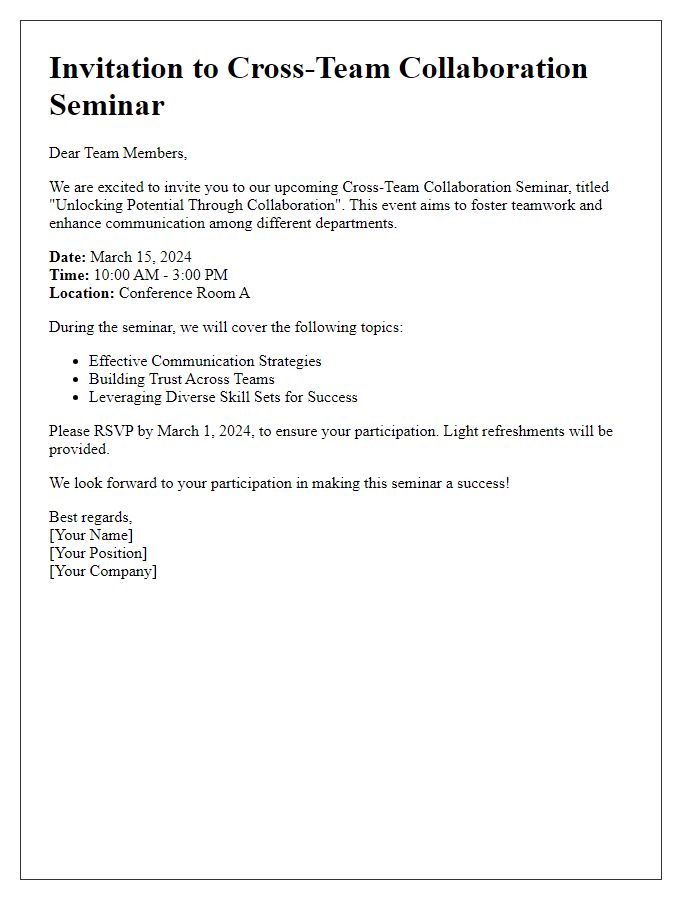 Letter template of cross-team collaboration seminar