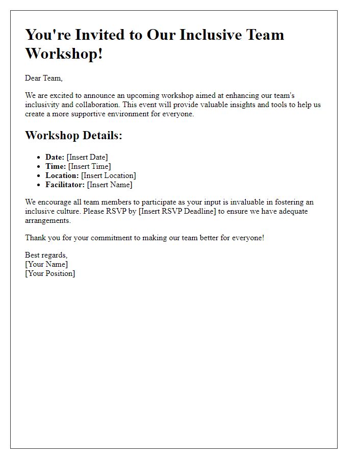 Letter template of inclusive team workshop announcement