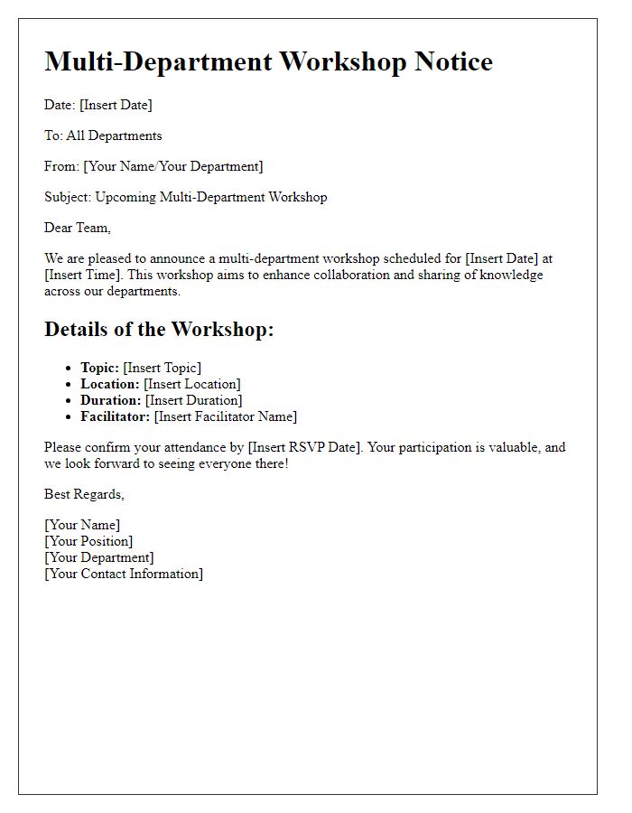 Letter template of multi-department workshop notice