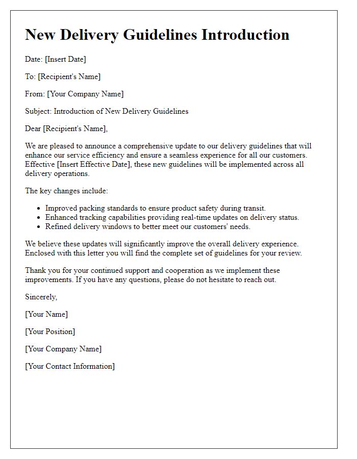 Letter template of New Delivery Guidelines Introduction