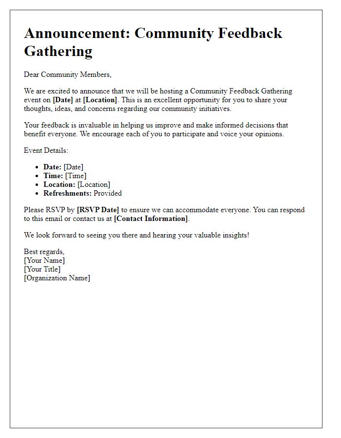 Letter template of Announcement for Community Feedback Gathering