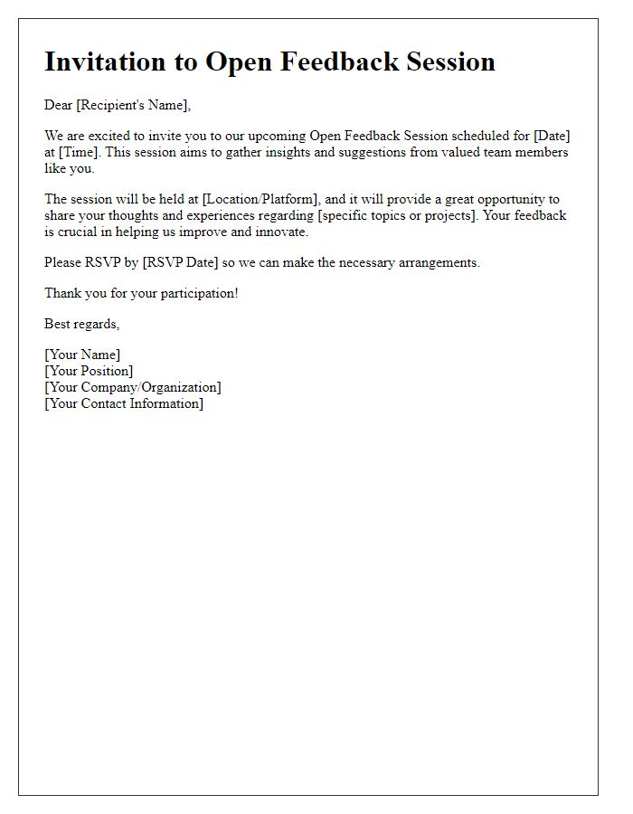 Letter template of Invitation to Open Feedback Session