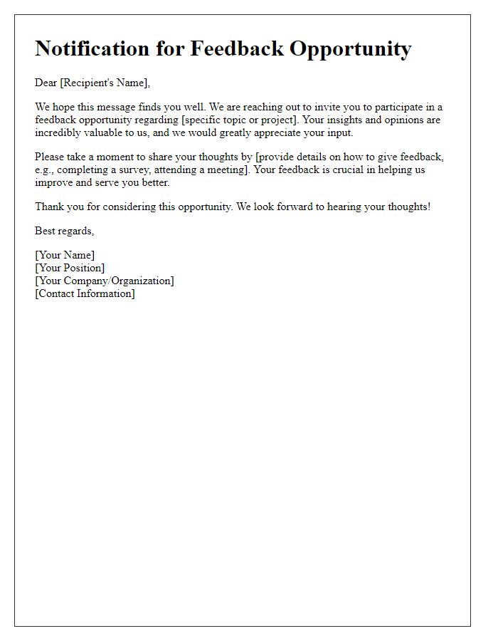 Letter template of Notification for Feedback Opportunity