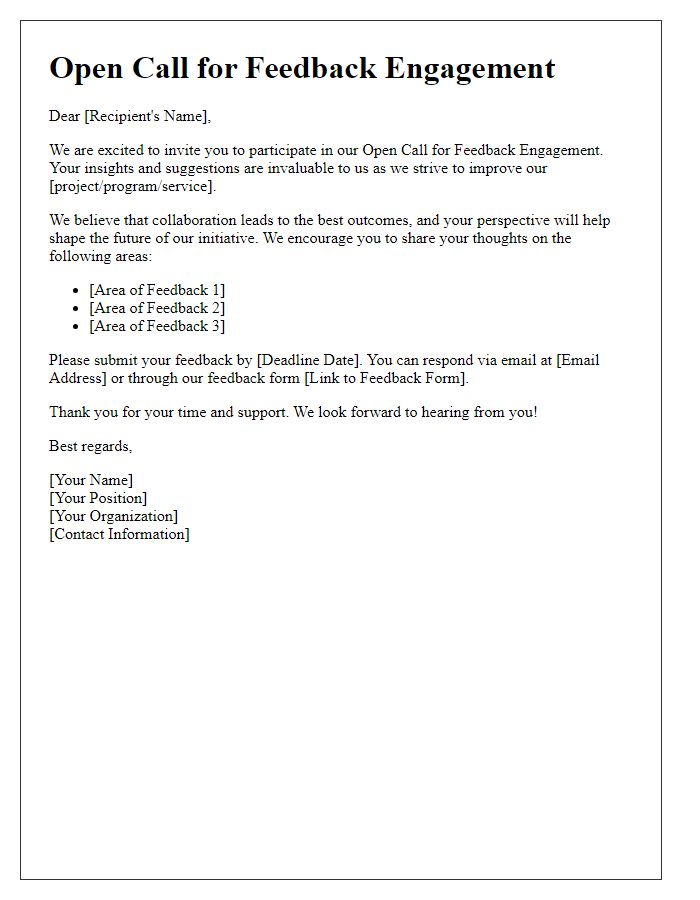 Letter template of Open Call for Feedback Engagement